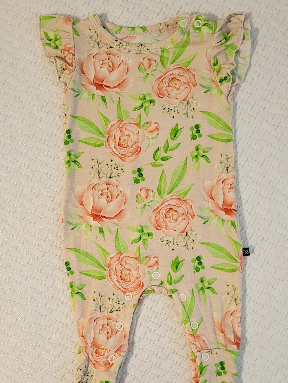 LEV baby, Eloise ruffle cap sleeve rompers, Bamboo, 0-3 months